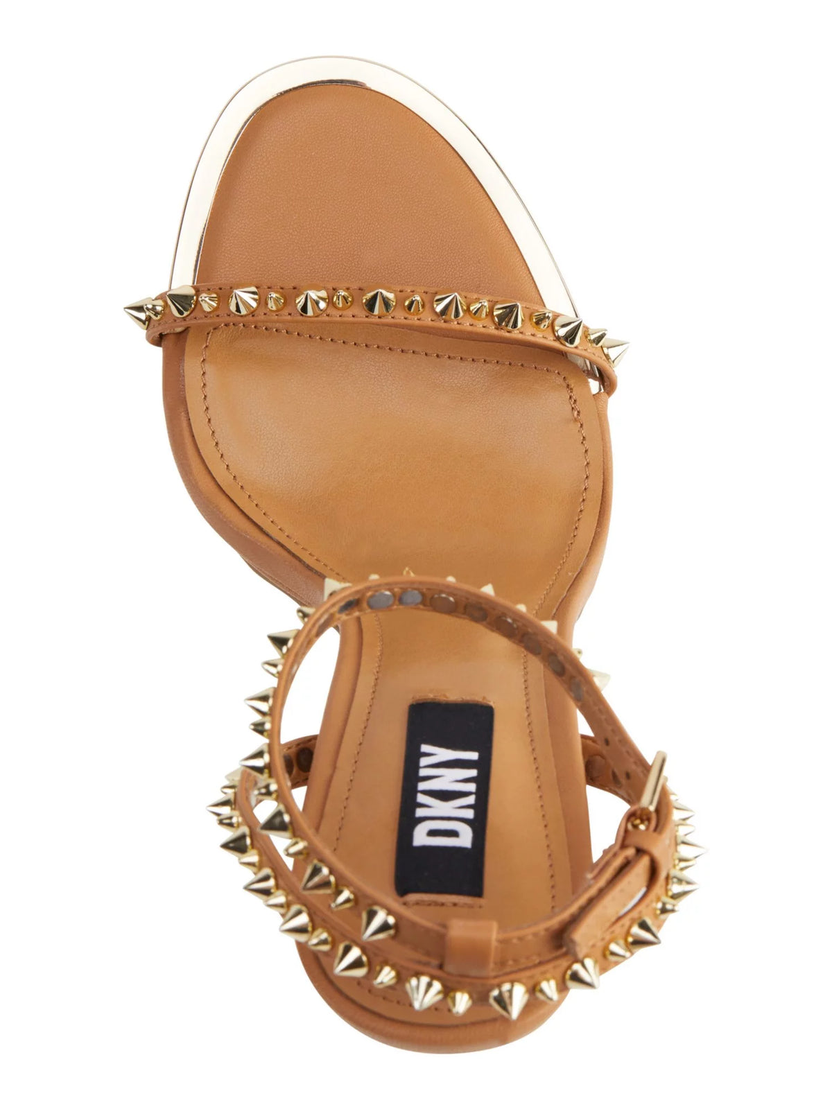 Beige Studded Leather Ankle Strap Heeled Sandal E362