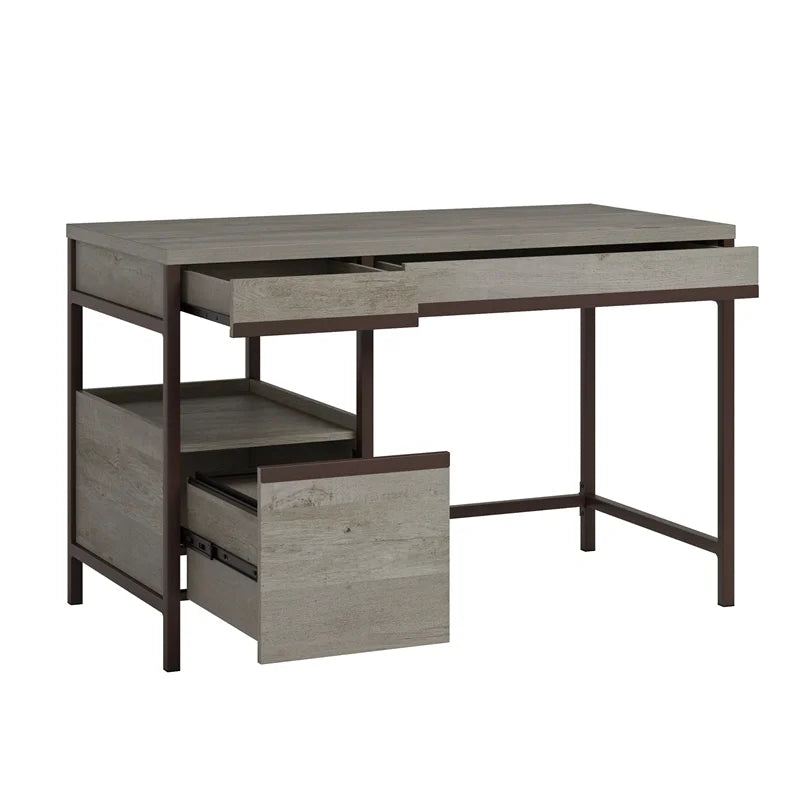 Engineered Wood Pedestal Desk in Mystic Oak Finish Q961243