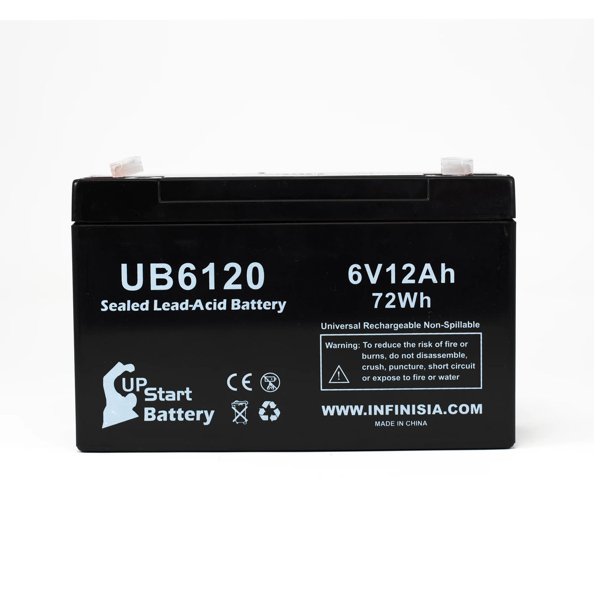 6V 12Ah Sealed Lead Acid Battery with F1 to F2 Terminal Adapters K1055