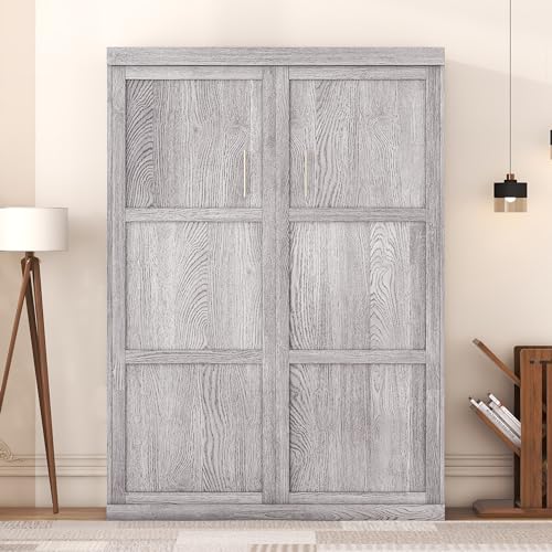 Full Size Grey Murphy Bed with Side Cabinet Storage H85773