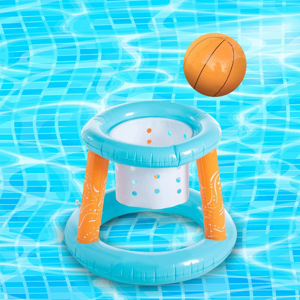 Light Blue Inflatable Pool Volleyball Set with 2 Balls and Basketball Hoops H27381