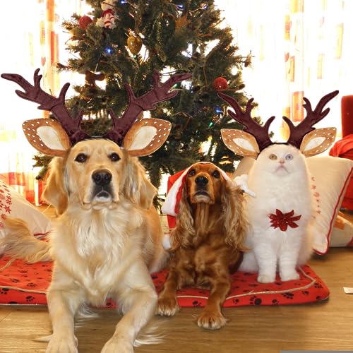 Dog Cat Christmas Reindeer Antlers Headband Adjustable Pet Costume K77784