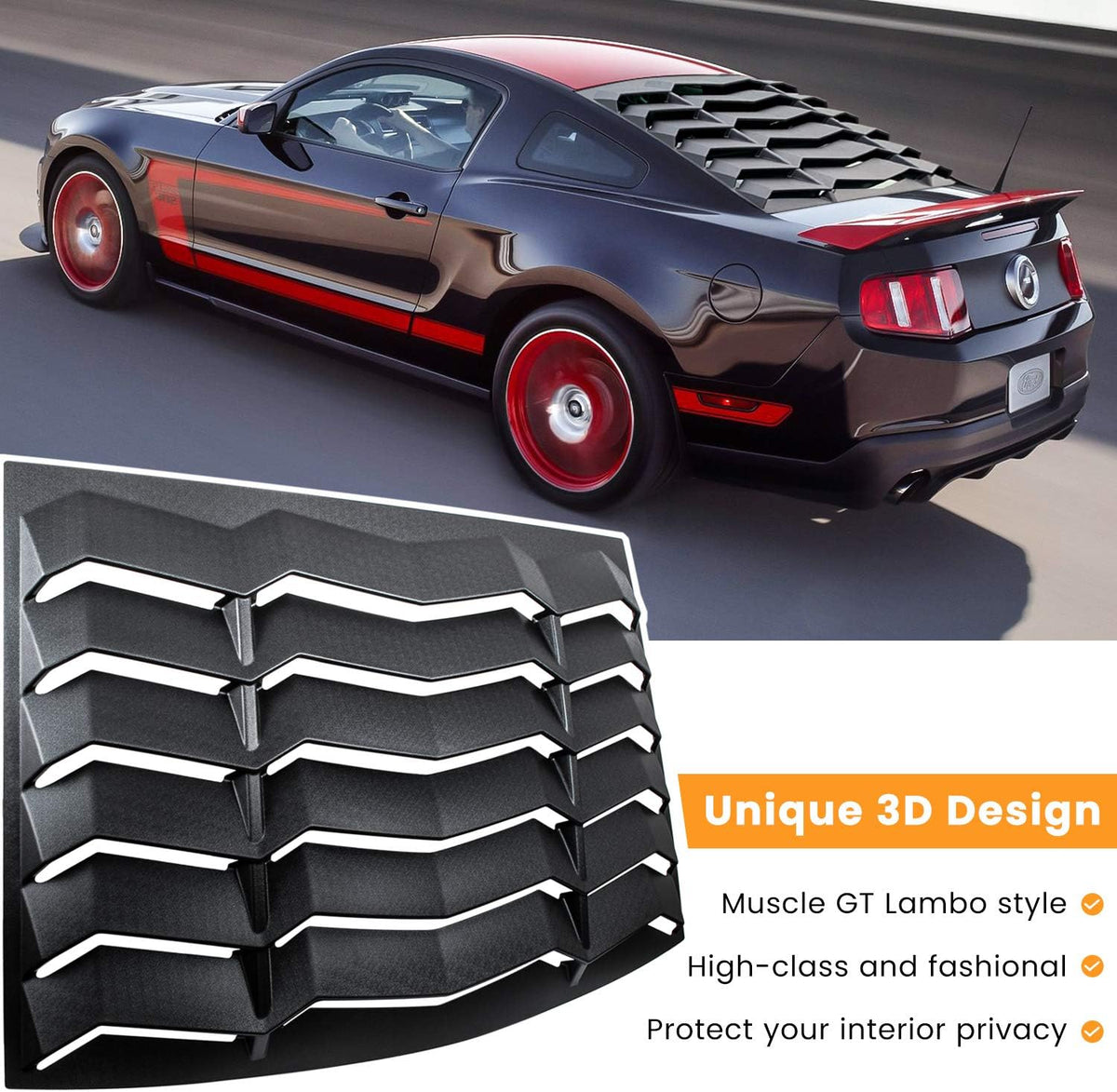 Rear Window Louver Windshield Sun Shade Cover (ABS Matte Black) J605