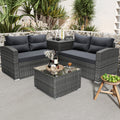 4 Pcs Wicker Patio Conversation Sofa Set with Storage Box & Table W38409