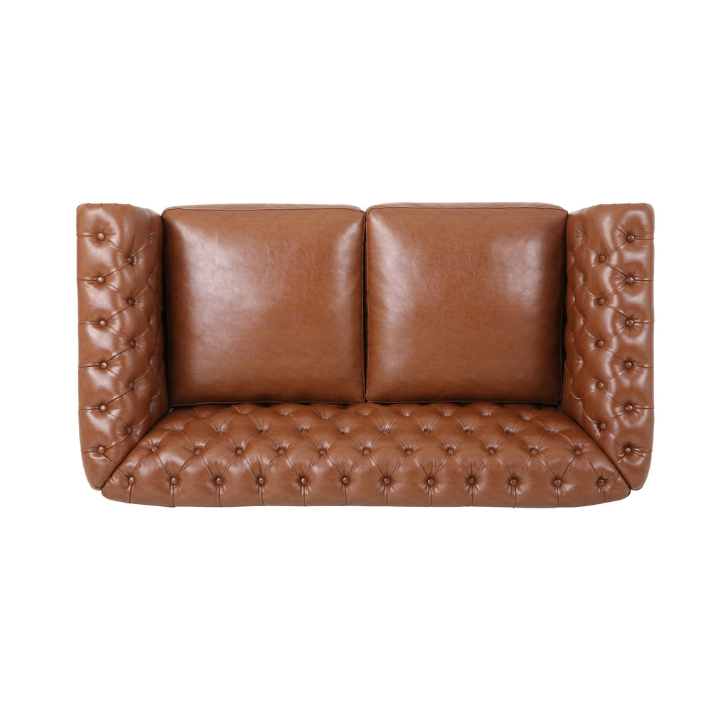 Cognac Brown Faux Leather Loveseat T947121