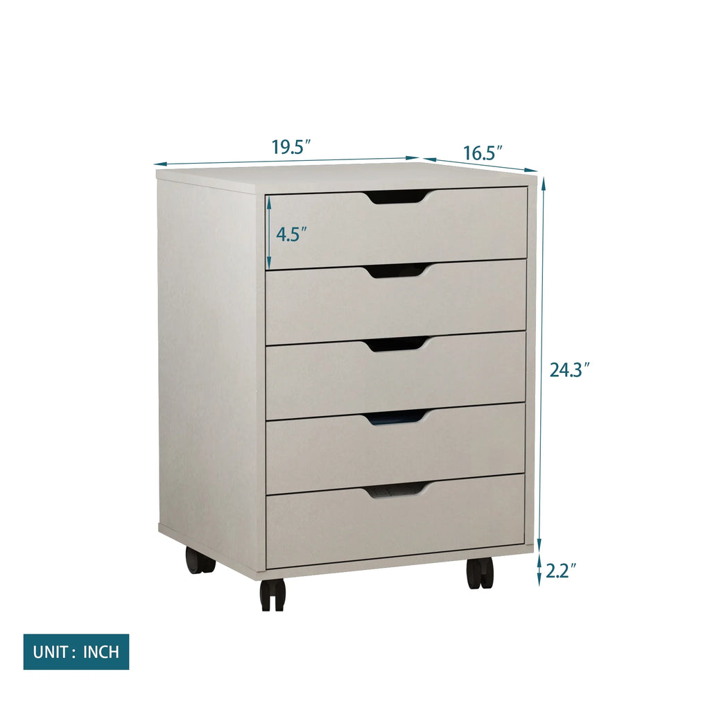 White 5 Drawer Rolling Filing Cabinet S762204