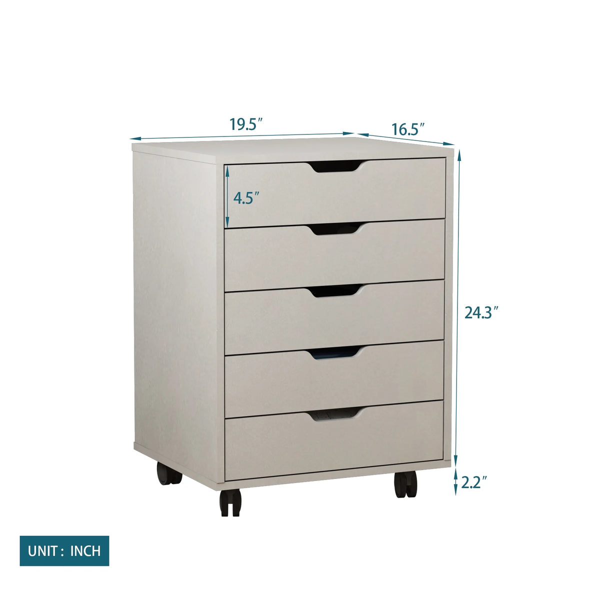 White 5 Drawer Rolling Filing Cabinet S762204