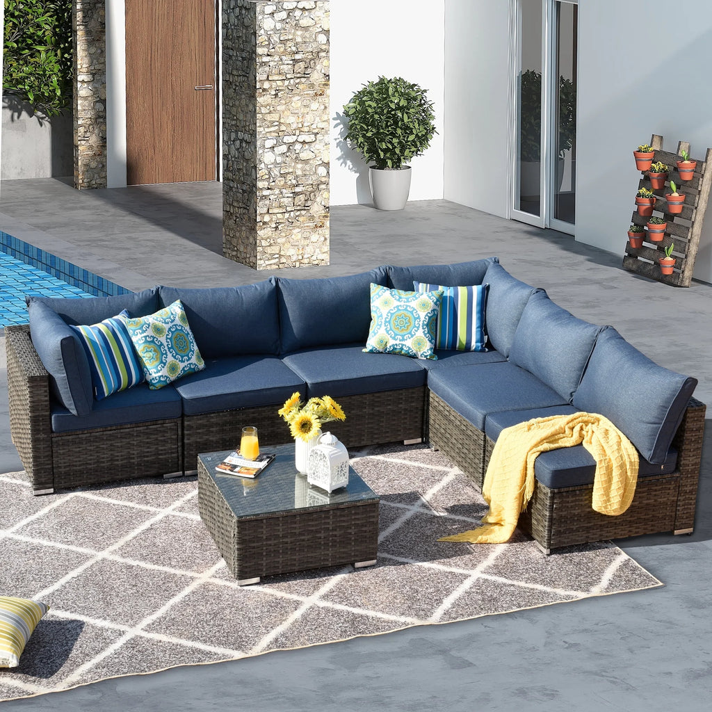 7 Pieces Wicker Outdoor Patio Sectional Couch B556905