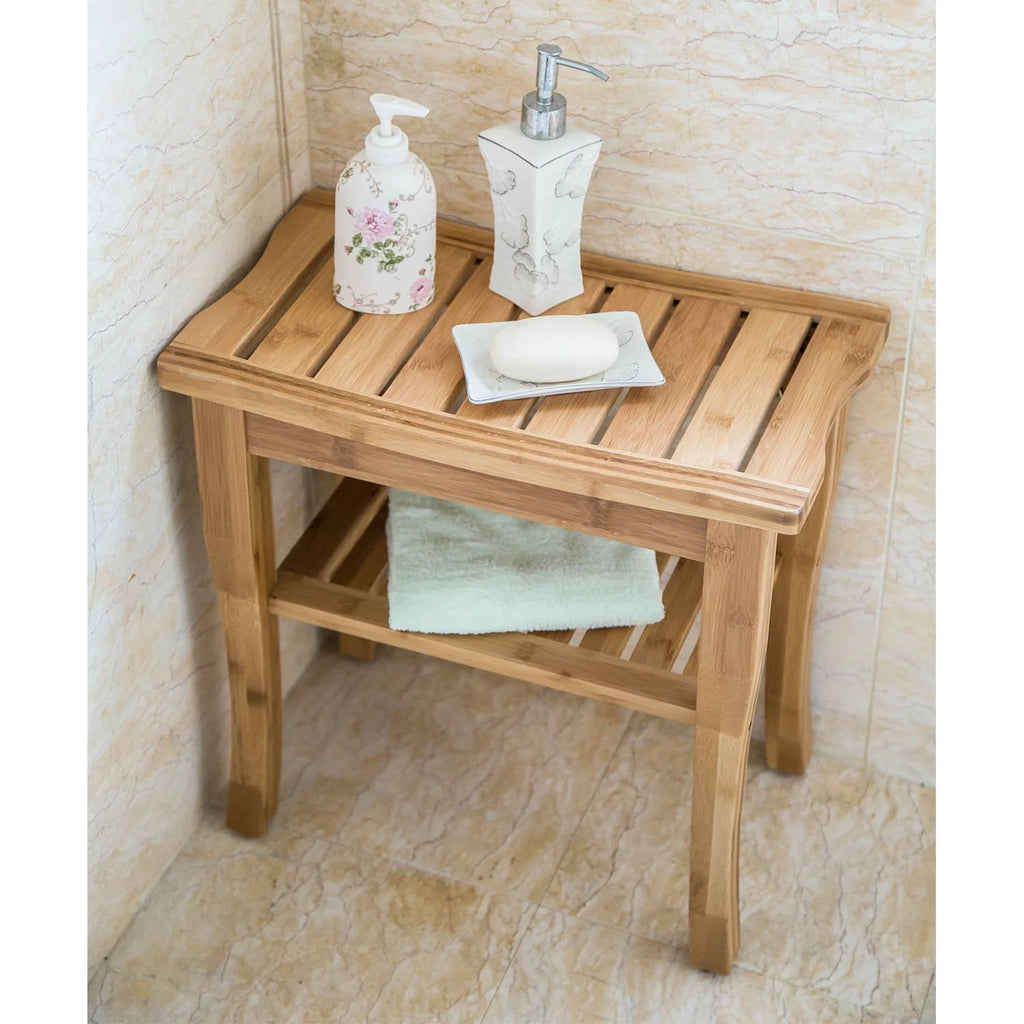 Bamboo Shower Bench with Storage Shelf Z944