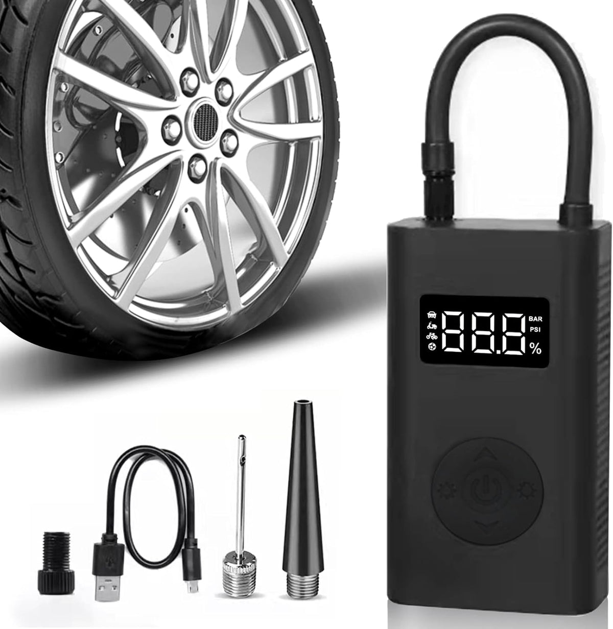 Portable 12V DC Electric Air Compressor Tire Pump Inflator with Pressure Gauge LED Light V433