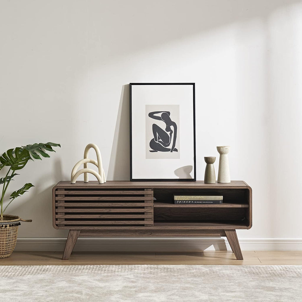 Scandinavian TV Stand with Slatted Door G4051