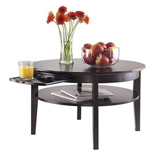 Dark Espresso Round Coffee Table with Pull Out Tray Z99518
