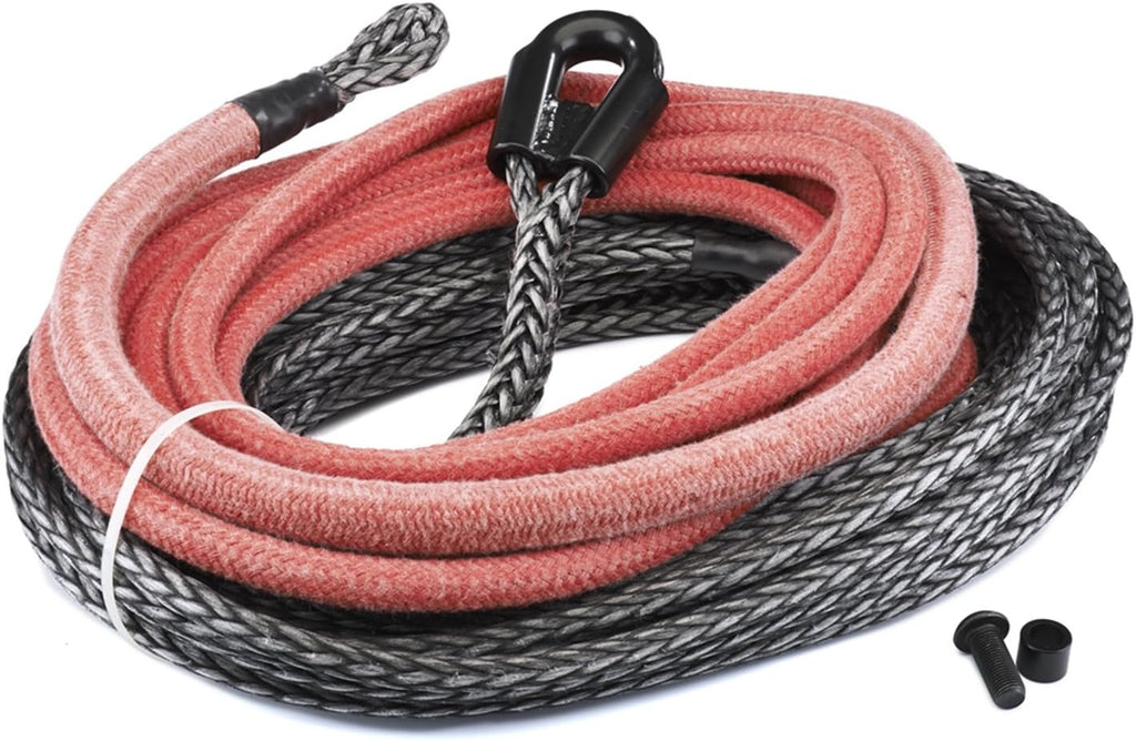 Synthetic Winch Cable Rope with Loop Ends: 3/8 Diameter x 80' Length, 8.25 Ton Capacity Q23461