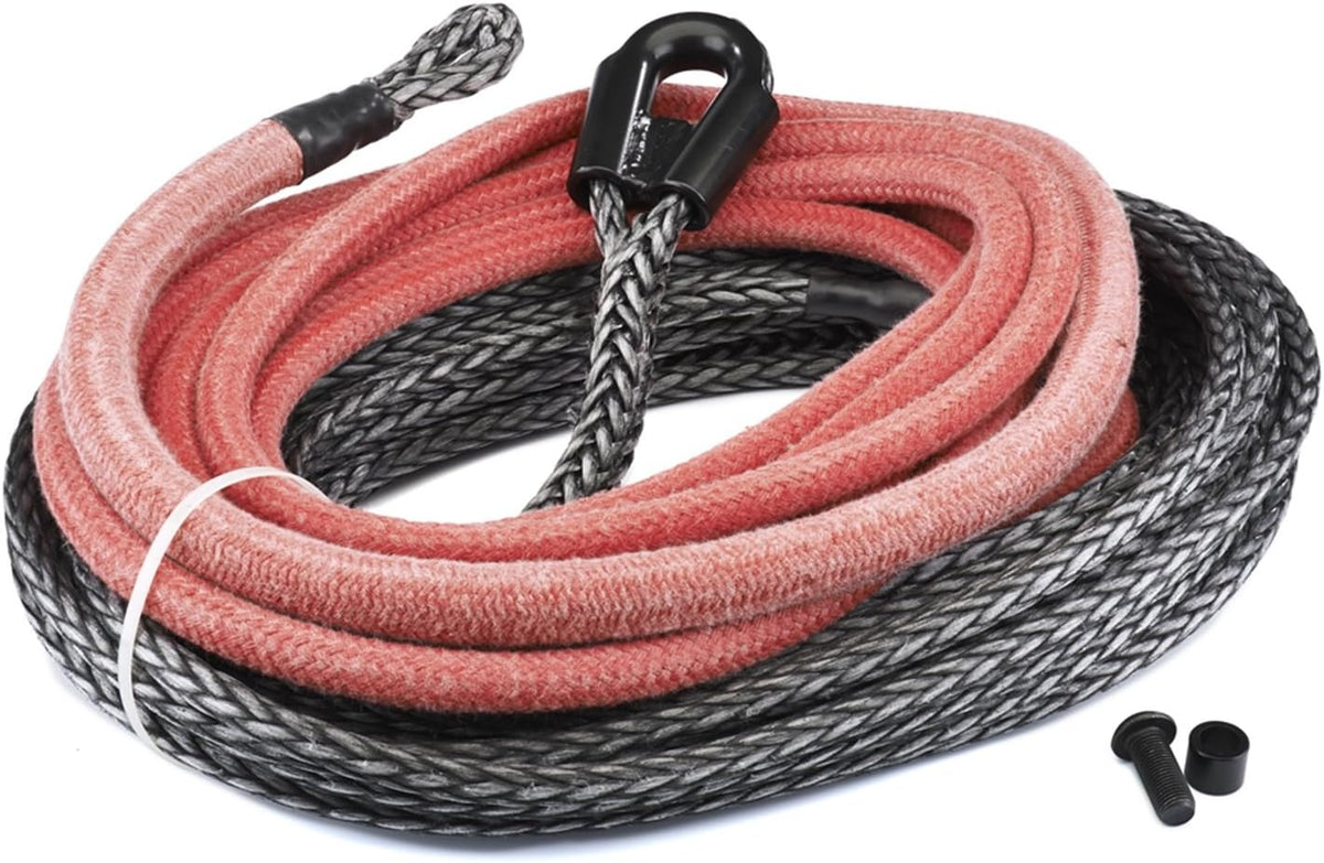 Synthetic Winch Cable Rope with Loop Ends: 3/8 Diameter x 80' Length, 8.25 Ton Capacity Q23461