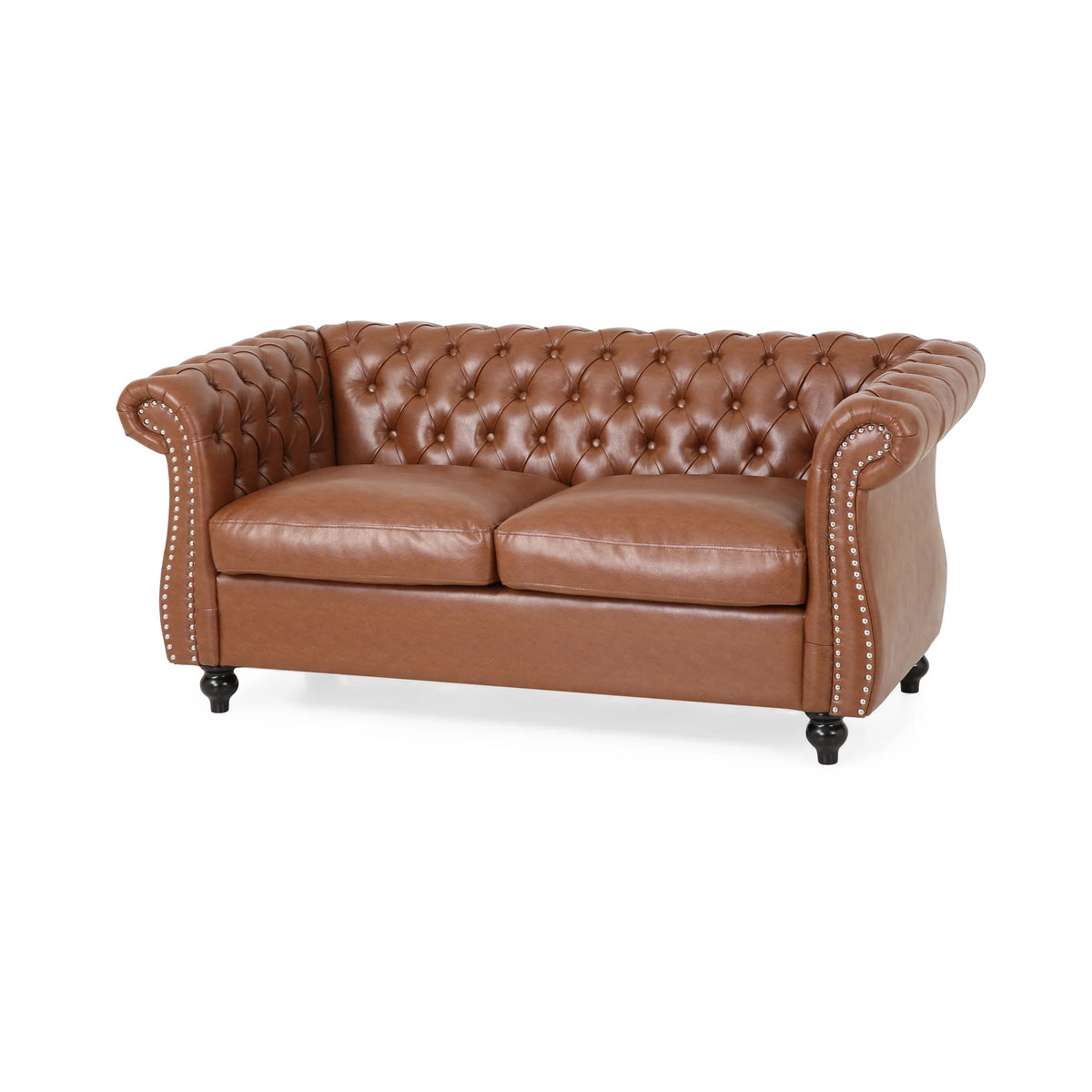 Cognac Brown Faux Leather Loveseat T947121