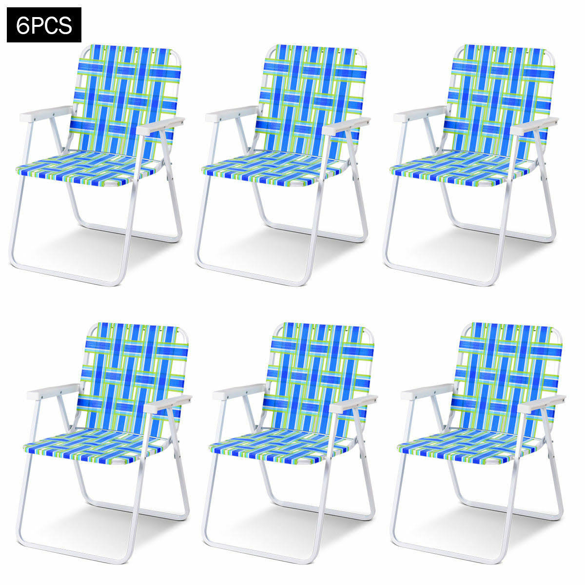 6 Pcs Folding Beach Chair Camping Lawn Chair Blue N73231