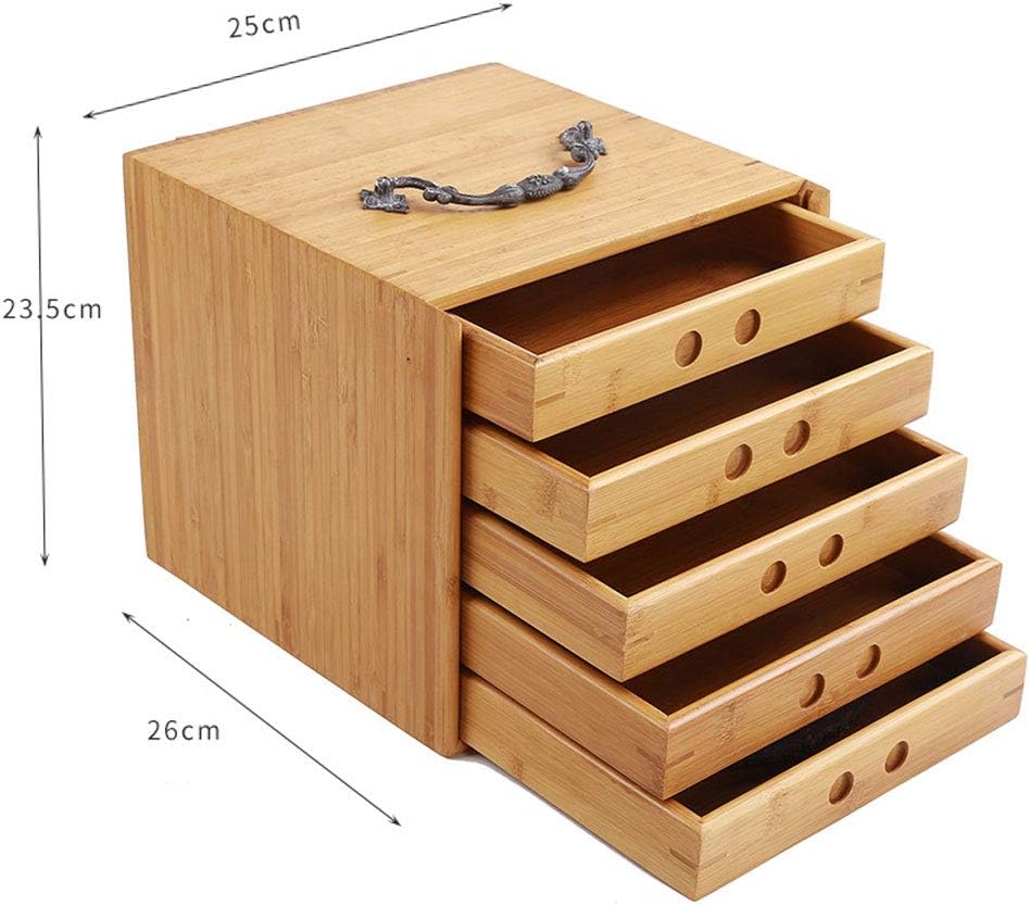 Bamboo Tea Storage Box Chest Drawer Display Cabinet Organizer X248683