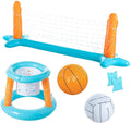 Light Blue Inflatable Pool Volleyball Set with 2 Balls and Basketball Hoops H27381