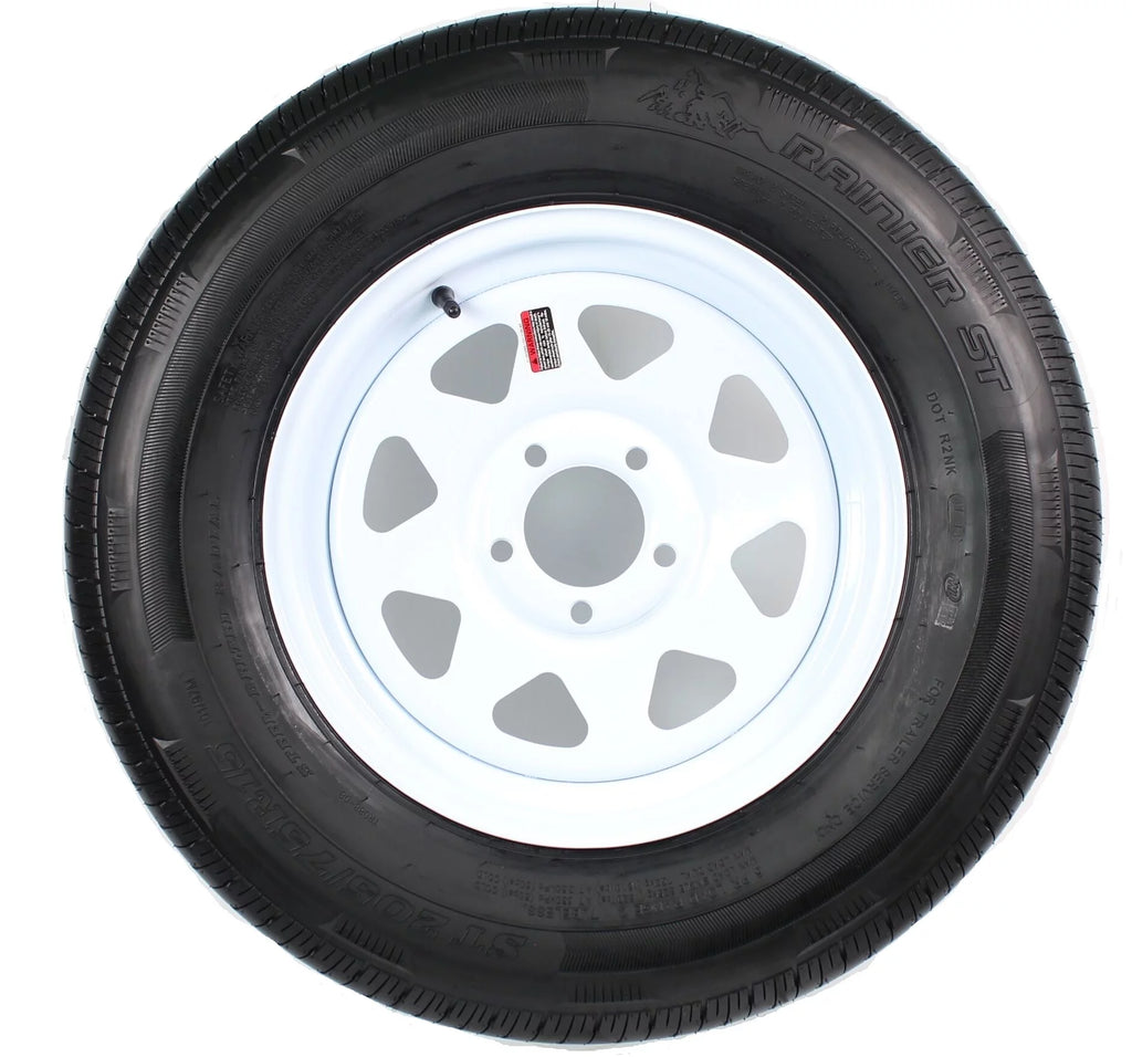 Trailer Tire Rim ST205/75R15 Load C 15X5 5-5 White Spoke Wheel S4652