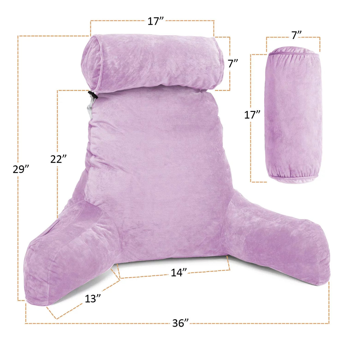 Light Purple Shredded Memory Foam Bed Rest Pillow with Arms and Pockets Q435