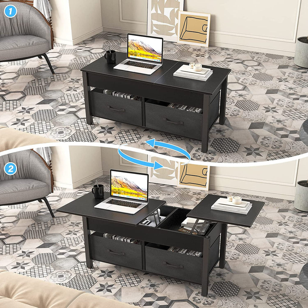 Lift Top Coffee Table with 2 Drawers and Open Side Shelf V278
