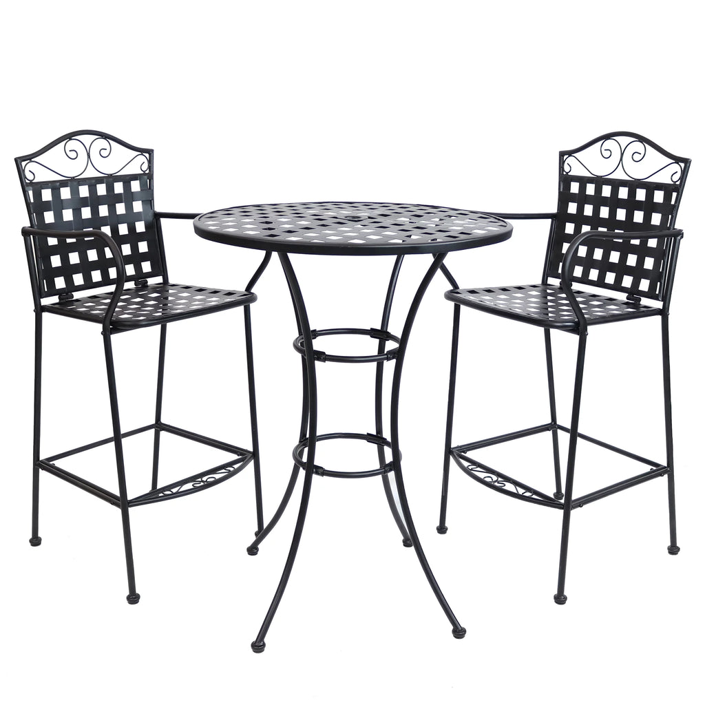 Black Wrought Iron Bar Chair and Table Set W105956