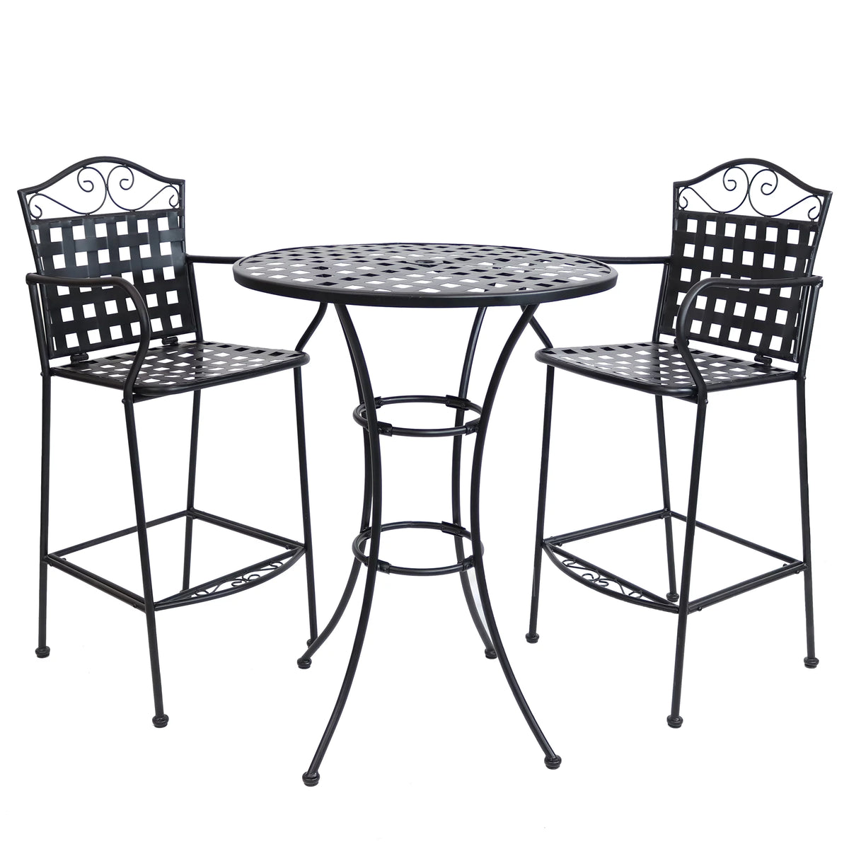 Black Wrought Iron Bar Chair and Table Set W105956