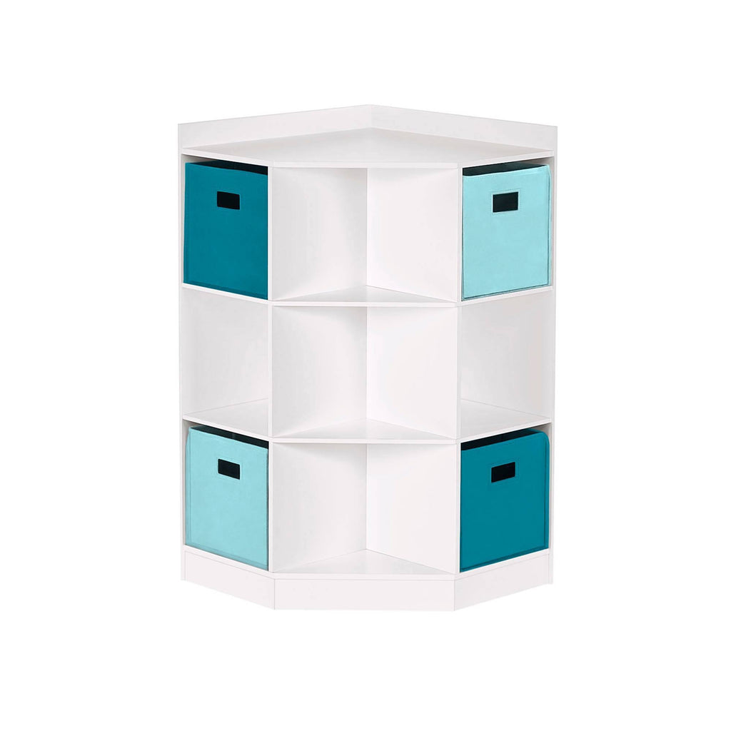 5pc Kids Corner Cabinet Set with 4 Bins White Turquoise Aqua D480