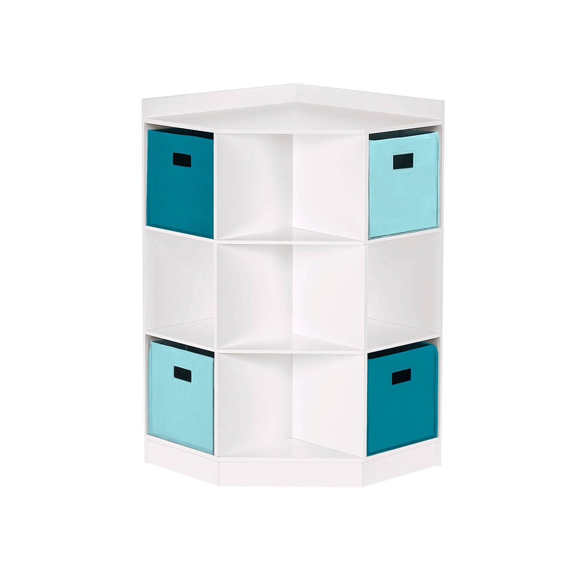 5pc Kids Corner Cabinet Set with 4 Bins White Turquoise Aqua D480