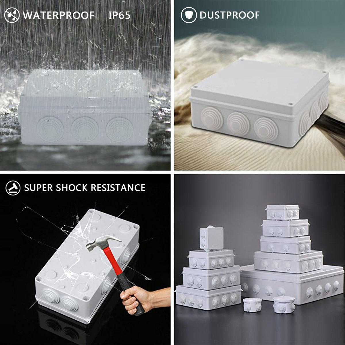 ABS Plastic IP65 Junction Box White 10 x 7.9 x 3.1 inch Pack of 2 T24512