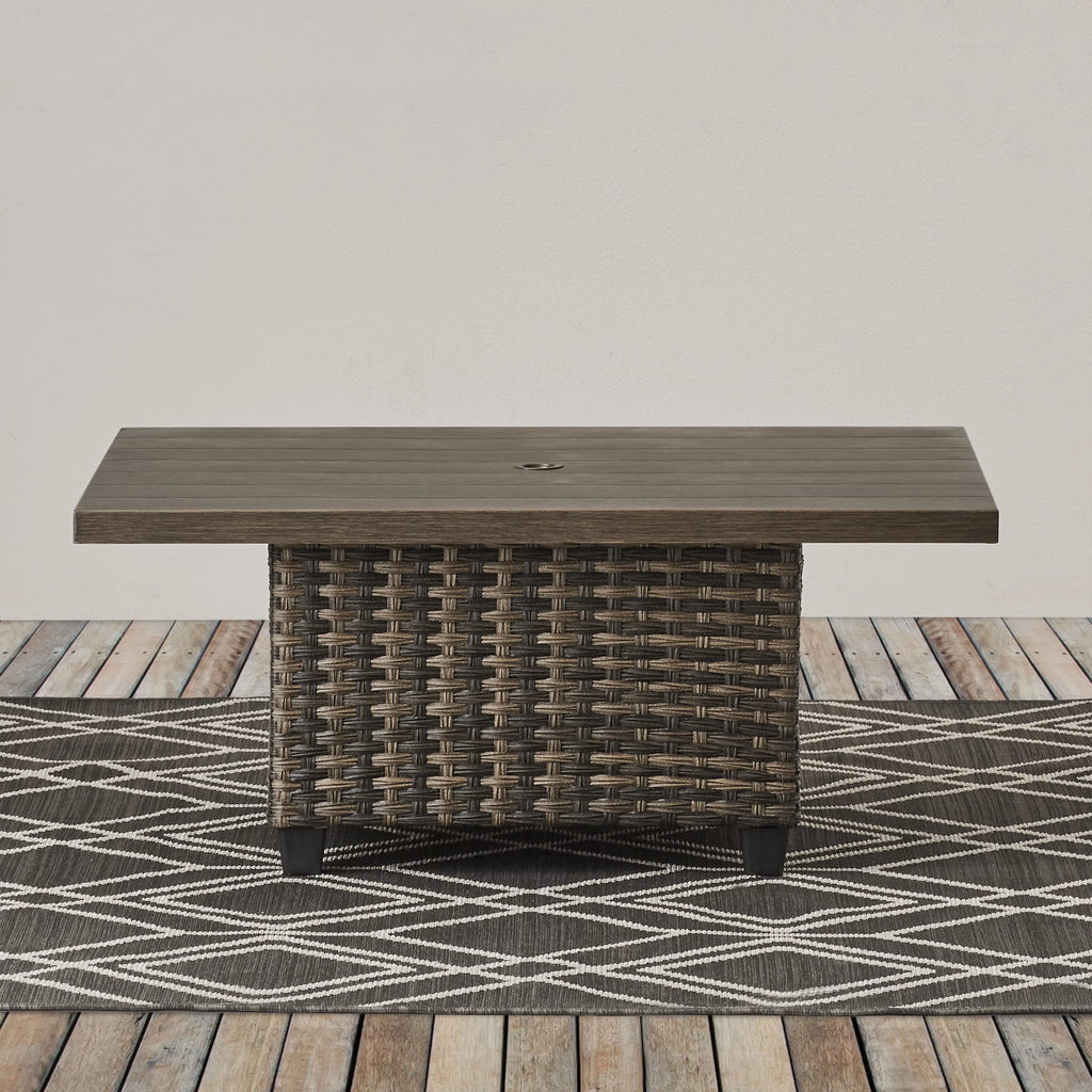Brown Wicker Sofa and Adjustable Height Table Set Q69905