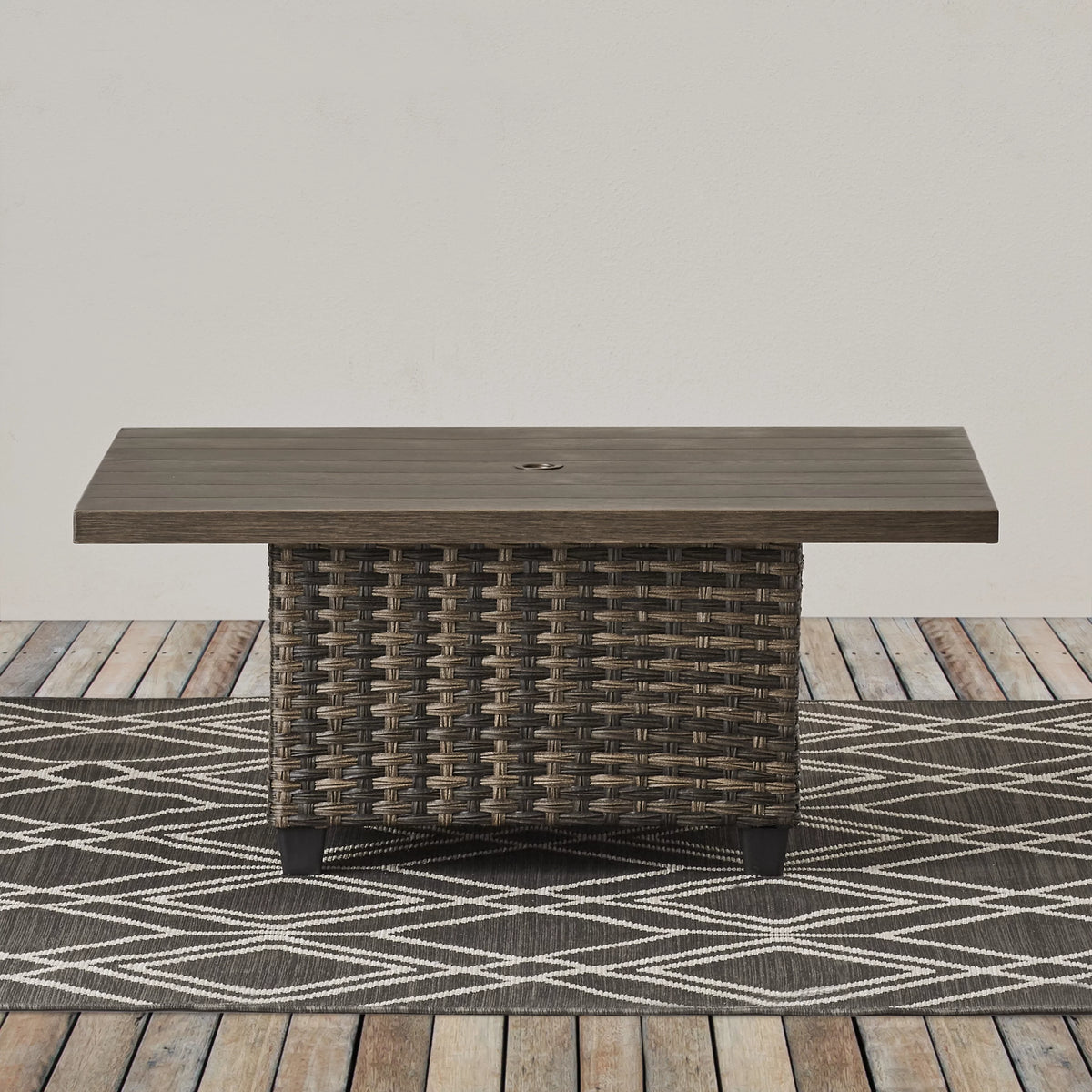 Brown Wicker Sofa and Adjustable Height Table Set Q69905