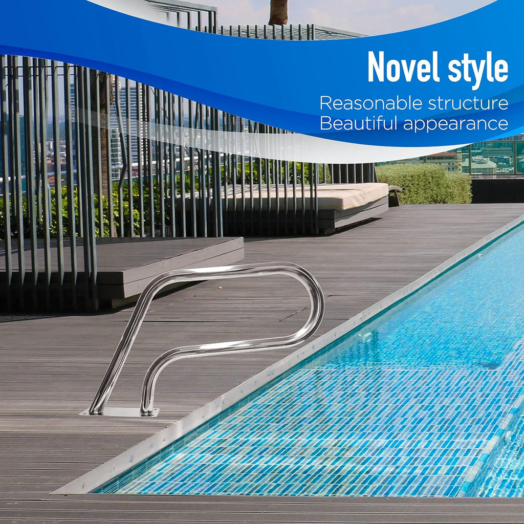 Pool Handrail 32x22.5 304 Stainless Steel with Base Plate Silver S7188