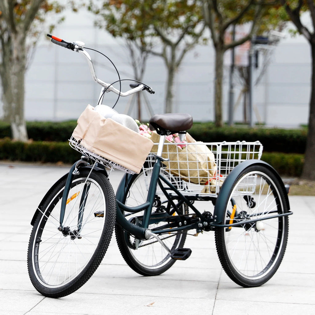 24 Inch Single Speed Adult Tricycle 3 Wheels Cruiser Bike with Removable Wheeled Basket L9180