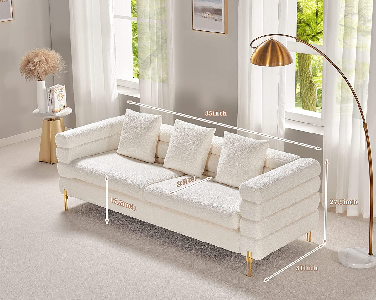 White Oversized 3 Seater Bouclé Sofa D693