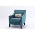 Teal Linen Accent Armchair with Nailheads and Solid Wood Legs U243548