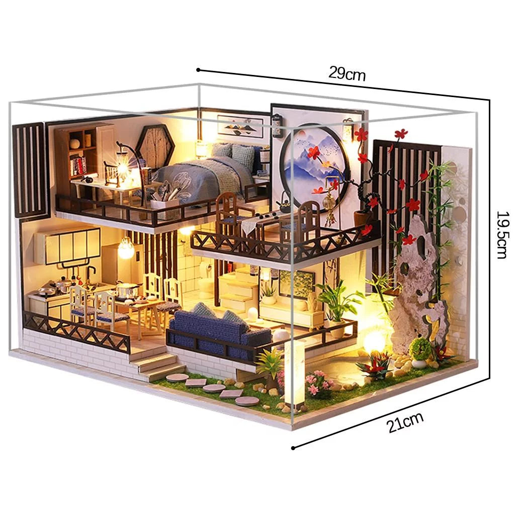 Miniature Wood Dollhouse with Furniture and Dustproof Cover X6273