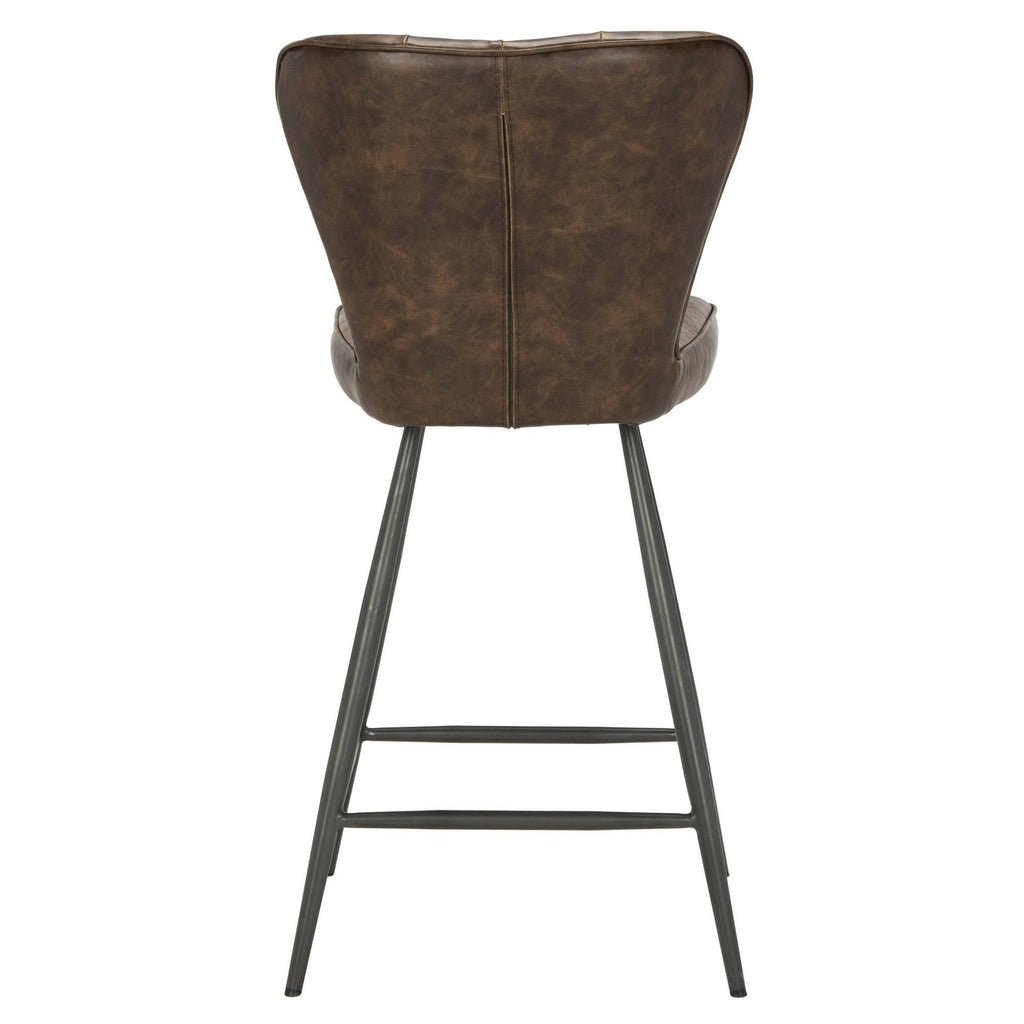 Leather Tufted Swivel Counter Stool in Brown - Set of 2 P628