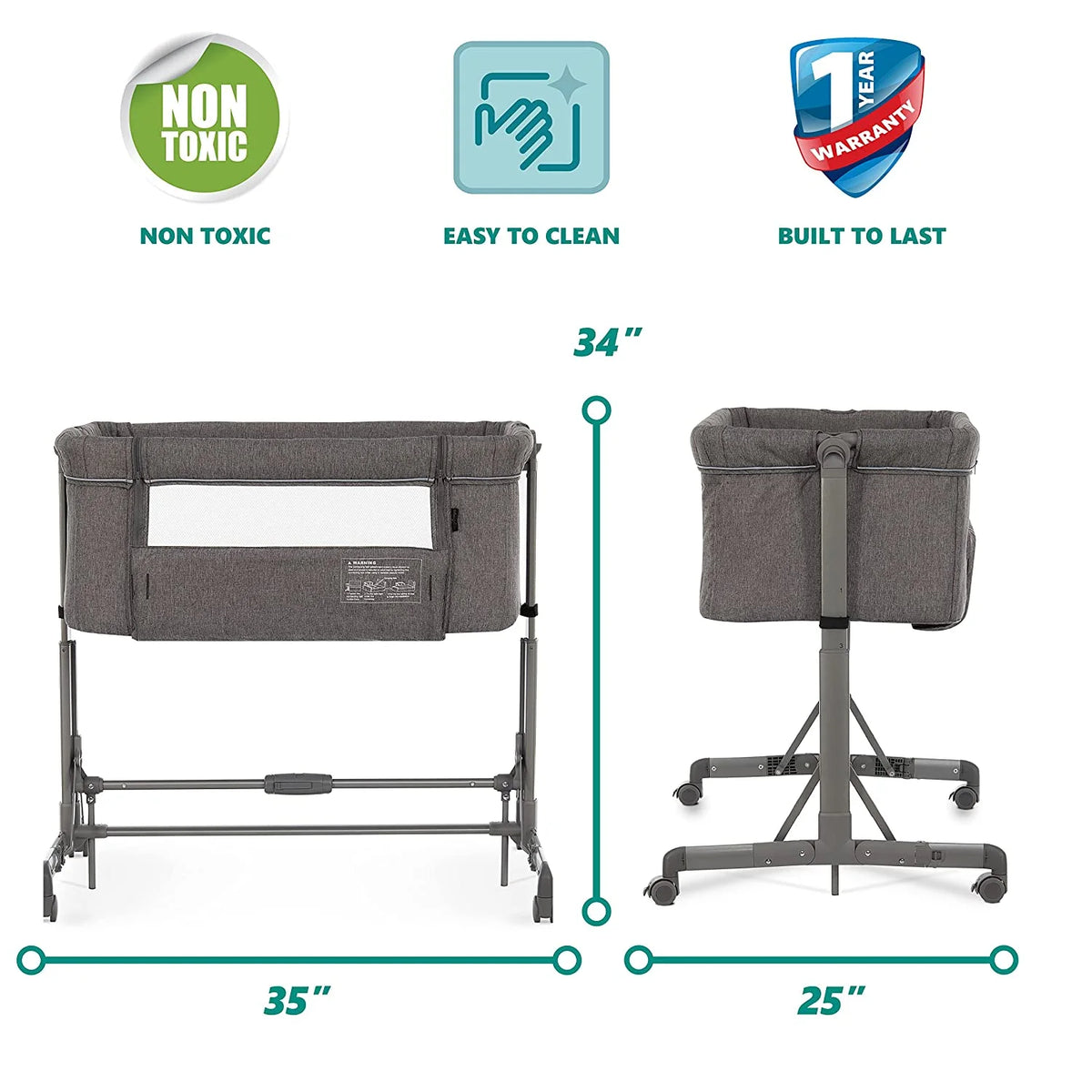 Dark Grey Lightweight Bassinet Bedside Sleeper Y77323