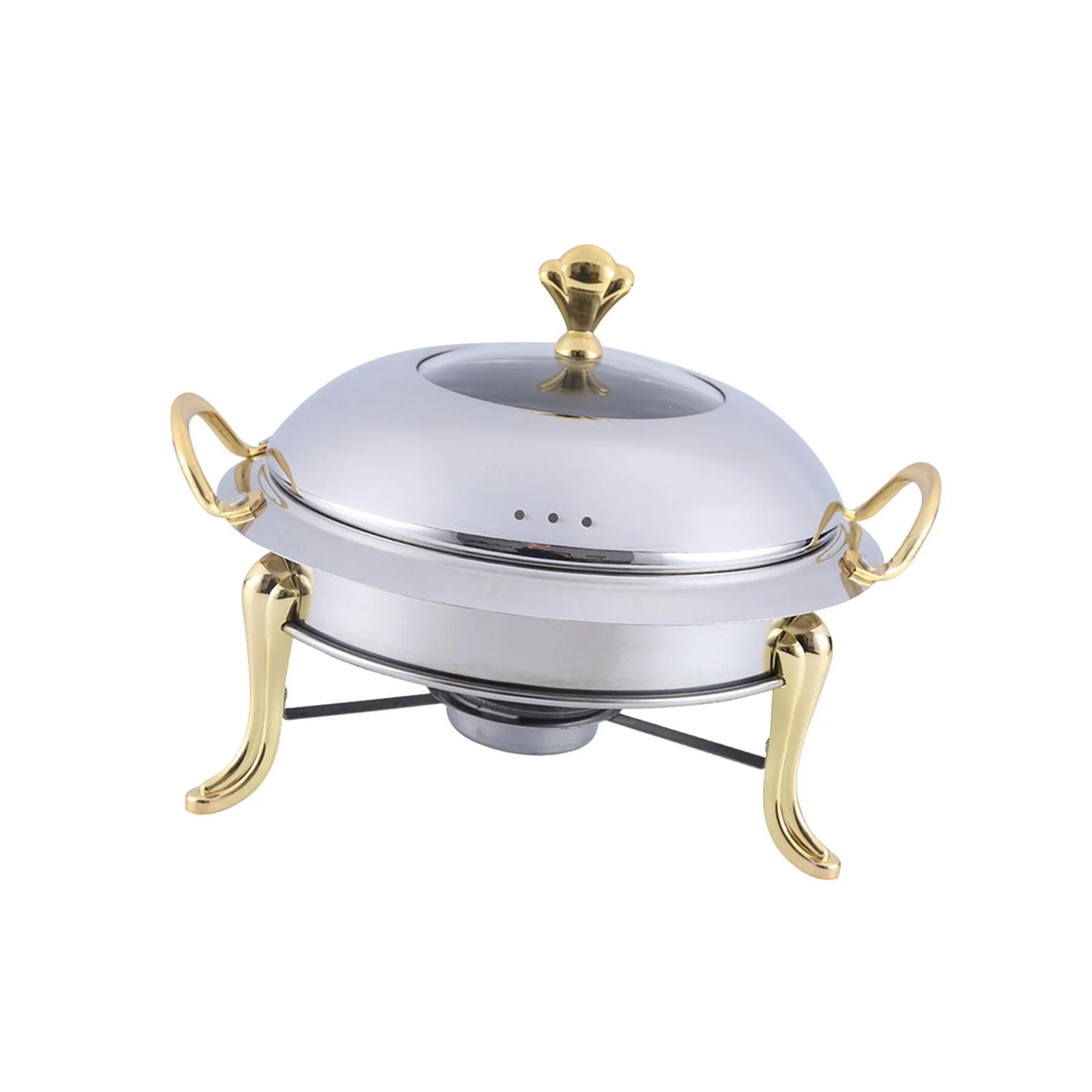 Stainless Steel Round Food Warmer with Glass Viewing Lid and Fuel Holder D5148