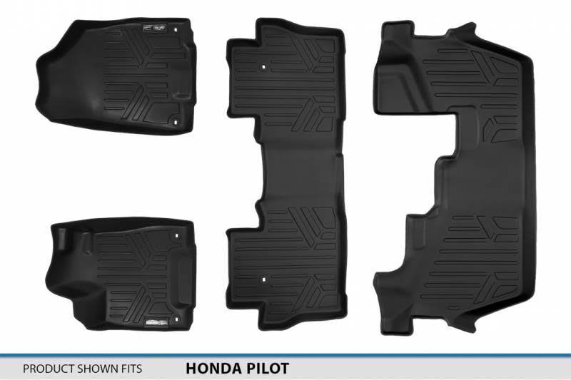 Black 3 Row Floor Mats and Cargo Liner for Honda Pilot J46946