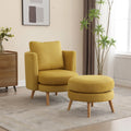 Accent Chair with Ottoman Upholstered Armchair with Wooden Leg and Throw Pillow B2254