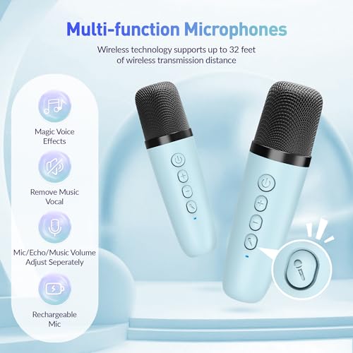 Portable Bluetooth Karaoke Speaker with 2 Wireless Microphones and Party Lights J490