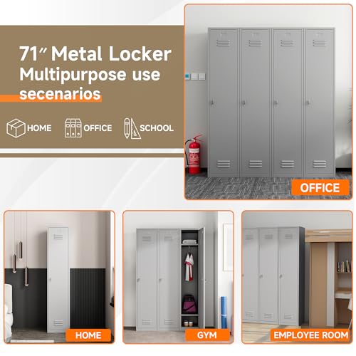 71" Tall Grey Steel Lockable Metal Locker P1375